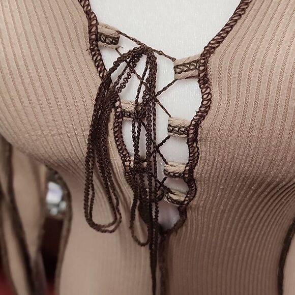 Inside out hem Taupe Bodycon Mini Dress Size S 0-2 - Picture 4 of 10